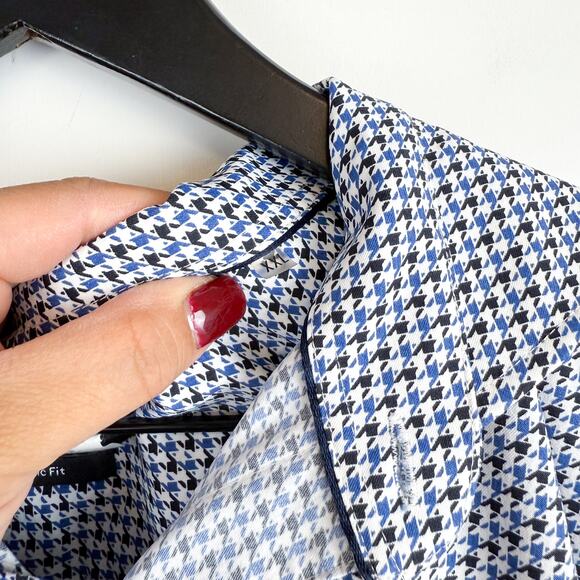 Bugatchi Blue Black White Houndstooth Button Up Shirt - 2XL XXL - Picture 6 of 10